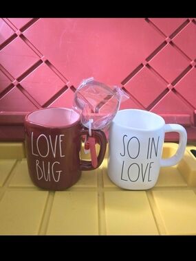 Rae Dunn Love Mugs - Red and White